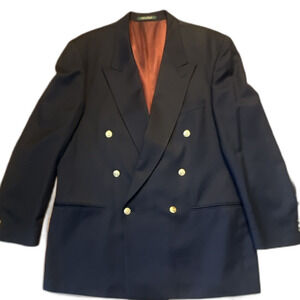 Cachet Men's Double-Breasted Wool Blazer Navy Six Gold Buttons Peak Lapel 23"